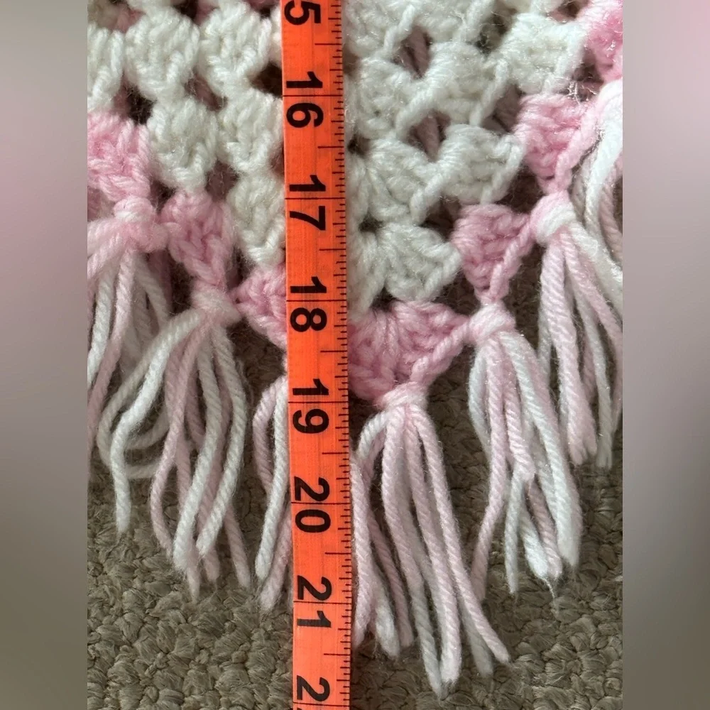 Handmade Pink and White Crochet Kids Poncho